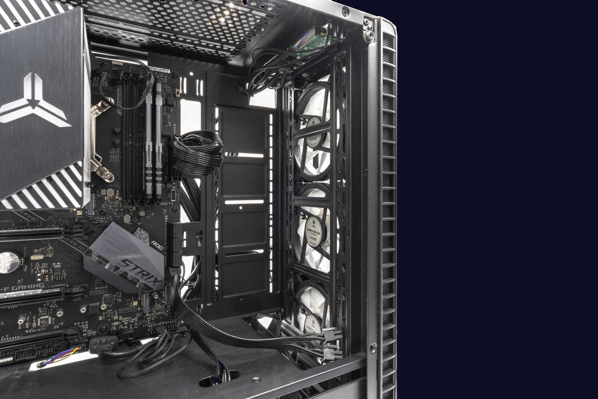 Gaming PC with glass side panel and lit components